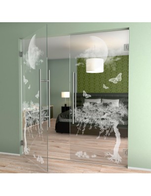 Pendeltür Night Gelasert Auf Klarglas