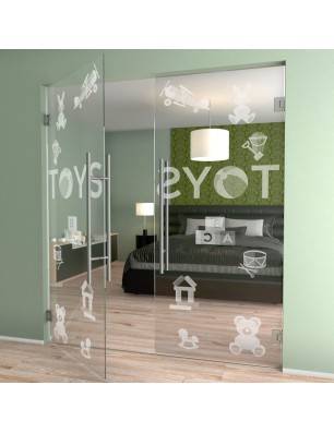 Pendeltür Toys Gelasert Auf Klarglas