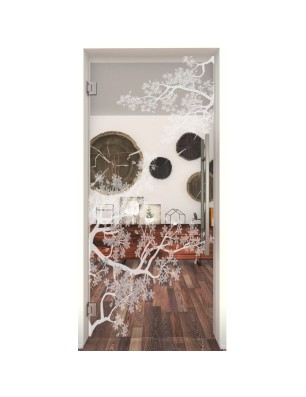 Pendeltür Japan Garden Gelasert Auf Klarglas