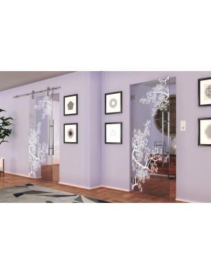 Pendeltür Japan Garden Gelasert Auf Klarglas