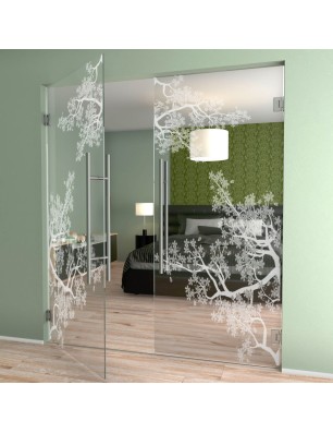 Pendeltür Japan Garden Gelasert Auf Klarglas