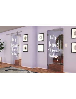Pendeltür Lets have fun Gelasert Auf Klarglas