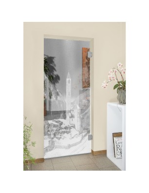 Pendeltür Alpen Gelasert Auf Klarglas