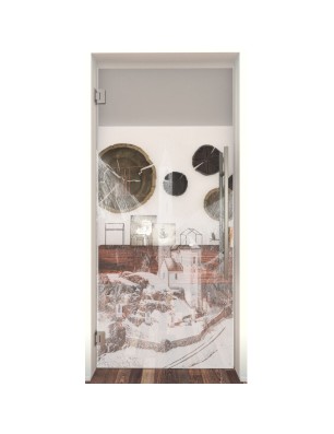 Pendeltür Alpen Gelasert Auf Klarglas