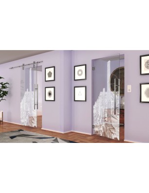 Pendeltür Athen Gelasert Auf Klarglas