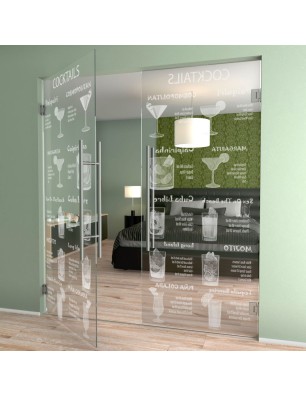 Pendeltür Cocktails Gelasert Auf Klarglas