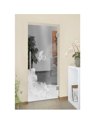 Pendeltür Biker 2 Gelasert Auf Klarglas