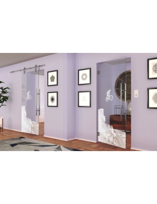 Pendeltür Biker 2 Gelasert Auf Klarglas