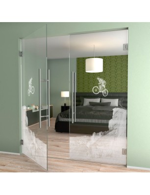 Pendeltür Biker 2 Gelasert Auf Klarglas