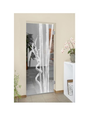 Pendeltür Bambus Gelasert Auf Klarglas