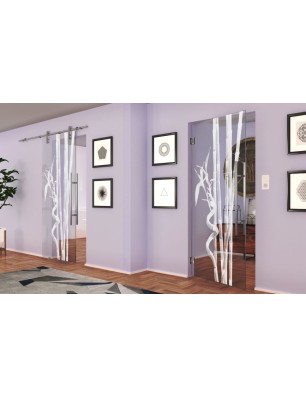 Pendeltür Bambus Gelasert Auf Klarglas