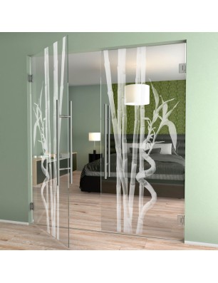 Pendeltür Bambus Gelasert Auf Klarglas