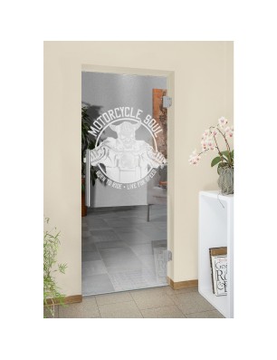 Pendeltür Motorcycle Gelasert Auf Klarglas