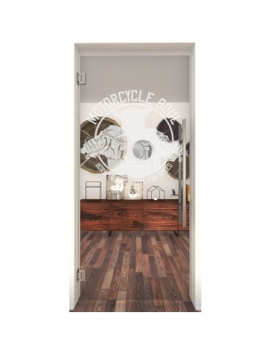 Pendeltür Motorcycle Gelasert Auf Klarglas