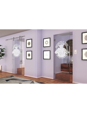 Pendeltür Motorcycle Gelasert Auf Klarglas