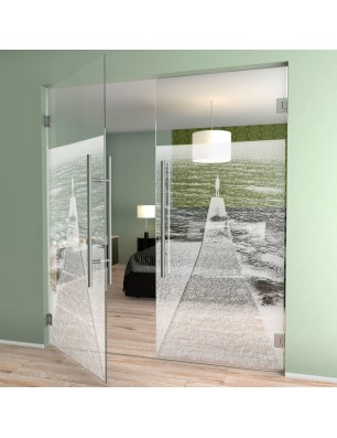 Pendeltür Steg Gelasert Auf Klarglas