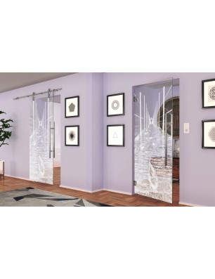 Pendeltür Weg Gelasert Auf Klarglas