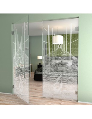 Pendeltür Weg Gelasert Auf Klarglas