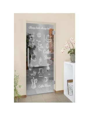 Pendeltür Coffee Shop Gelasert Auf Klarglas
