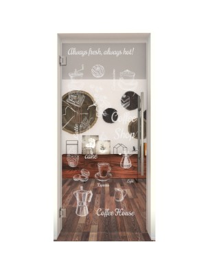 Pendeltür Coffee Shop Gelasert Auf Klarglas