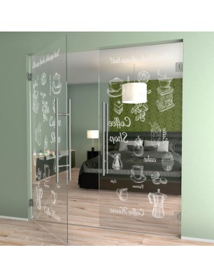 Pendeltür Coffee Shop Gelasert Auf Klarglas