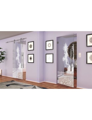 Pendeltür Palmen Gelasert Auf Klarglas