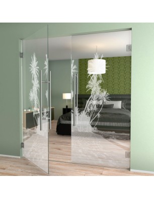 Pendeltür Palmen Gelasert Auf Klarglas