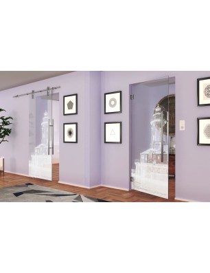 Pendeltür Leuchtturm 5 Gelasert Auf Klarglas