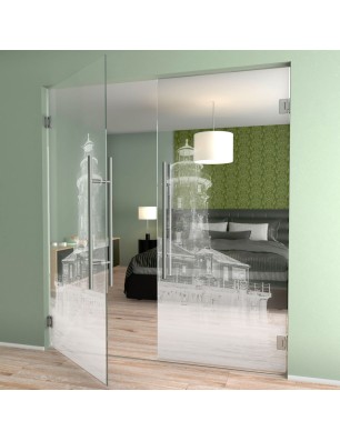 Pendeltür Leuchtturm 5 Gelasert Auf Klarglas