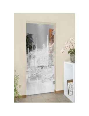 Pendeltür Hafen Gelasert Auf Klarglas