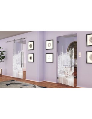 Pendeltür Hafen Gelasert Auf Klarglas