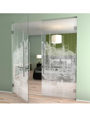 Pendeltür Hafen Gelasert Auf Klarglas