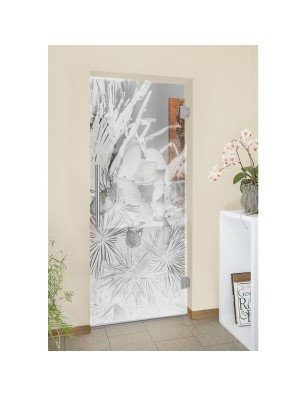 Pendeltür Kaktusblüten Gelasert Auf Klarglas