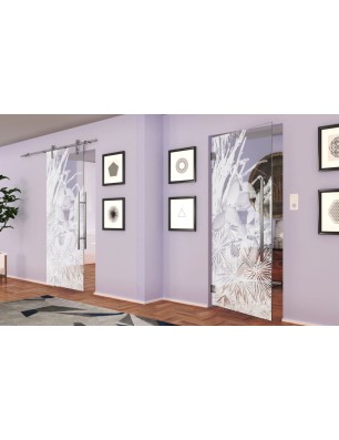 Pendeltür Kaktusblüten Gelasert Auf Klarglas