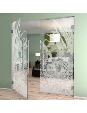 Pendeltür Kaktusblüten Gelasert Auf Klarglas