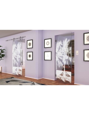 Pendeltür Palmen II Gelasert Auf Klarglas