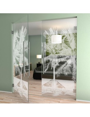 Pendeltür Palmen II Gelasert Auf Klarglas