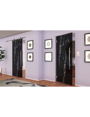 Pendeltür Wasser 3 Gelasert Auf Grauglas