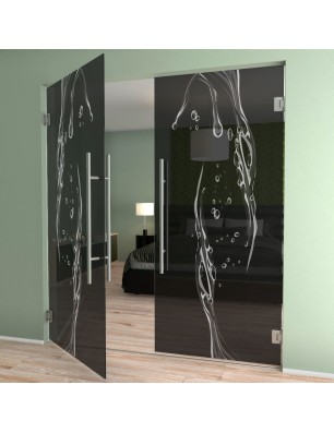 Pendeltür Wasser 3 Gelasert Auf Grauglas