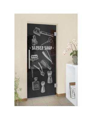 Pendeltür Barber Shop Gelasert Auf Grauglas