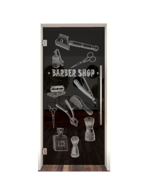 Pendeltür Barber Shop Gelasert Auf Grauglas