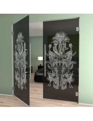 Pendeltür Safari Gelasert Auf Grauglas