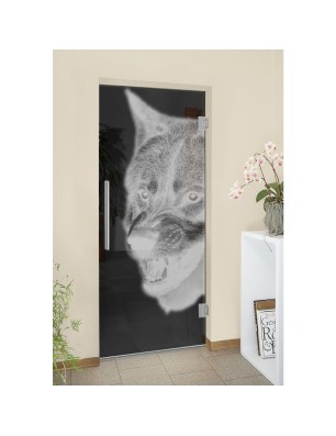 Pendeltür Wolf Gelasert Auf Grauglas