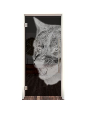 Pendeltür Wolf Gelasert Auf Grauglas