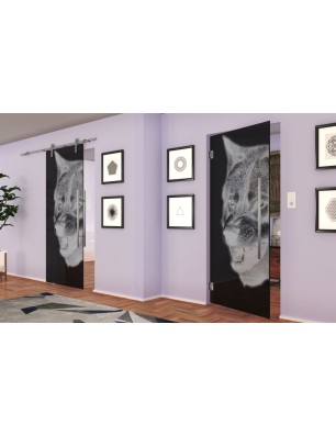 Pendeltür Wolf Gelasert Auf Grauglas