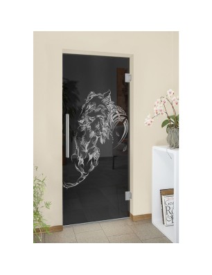 Pendeltür Löwenmutter Gelasert Auf Grauglas