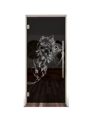 Pendeltür Löwenmutter Gelasert Auf Grauglas