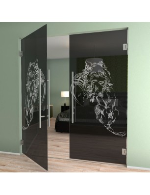 Pendeltür Löwenmutter Gelasert Auf Grauglas