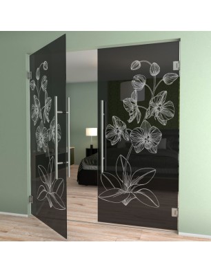 Pendeltür Blume 9 Gelasert Auf Grauglas