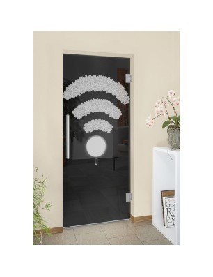 Pendeltür Kaffee - Wifi Gelasert Auf Grauglas